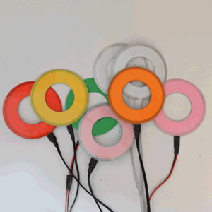 Gif showing the 6cm el hoops in all colours on and off