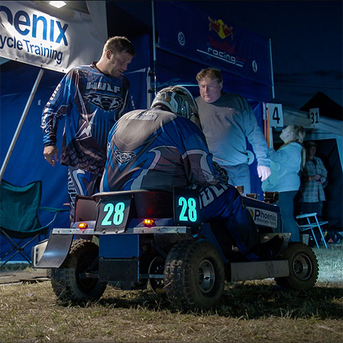 24fr lawnmower racing night time el panel glowing numbers
